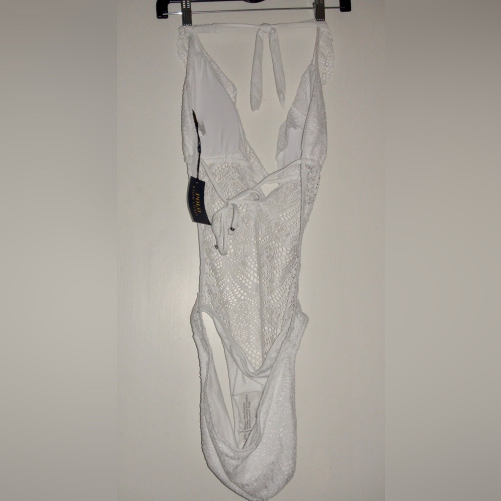 Polo Ralph Lauren White Ruffle-Trim Crochet Monokini Bathing Suit - Picture 5 of 5
